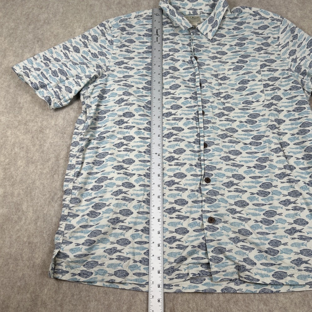 Vintage 90s LL Bean Hawiian Button Up Shirt Men's Large Traditional Fit Blue - Picture 3 of 5
